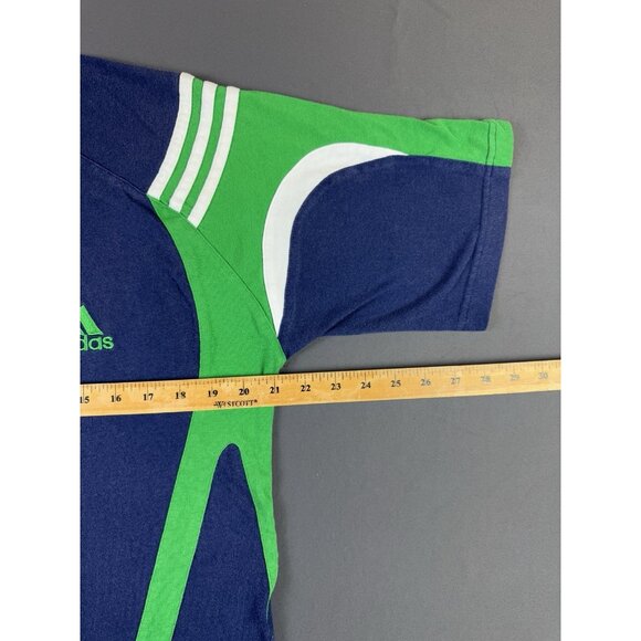 Vintage 90s Adidas Soccer Football V Neck Shirt Sports Hype Rare Medium Blue - Picture 7 of 8